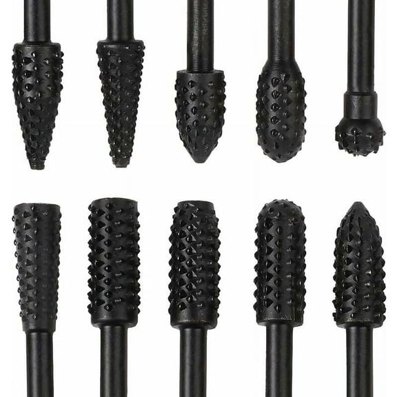 10 Pcs Black Metal Milling Cutter 6.3mm 1/4 Rustproof Tungsten Carbide Steel Milling Cutter Set Rasp Drill Bits Rotary Burrs in Tools for Wood Dremel Carving Making Model