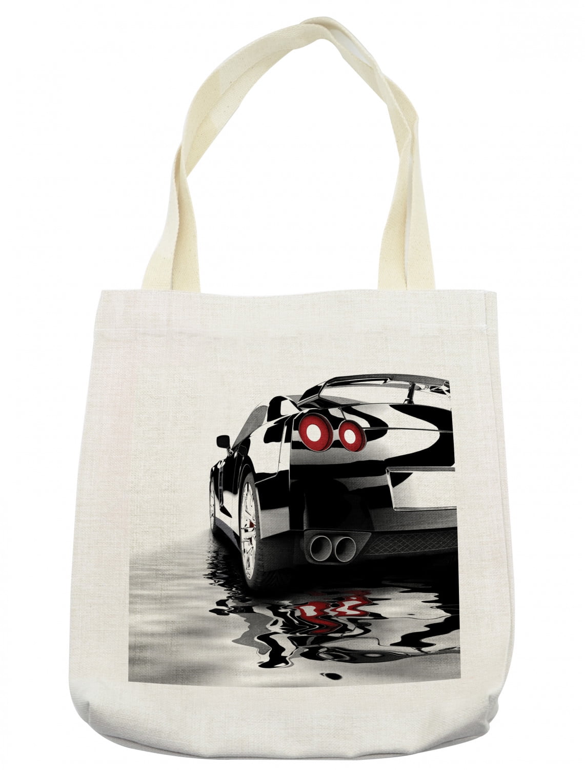 Cars Tote Bag, Modern Dark Car Water Reflection Prestige Fast Engine