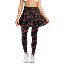 SCRAWLGOD Cherry Leaf Black Stylish Sporty Skirt with Leggings for Women Non See-Through Stretchy Pickleball Skorts Leggings Moisture-Wicking Running Clothing, XS
