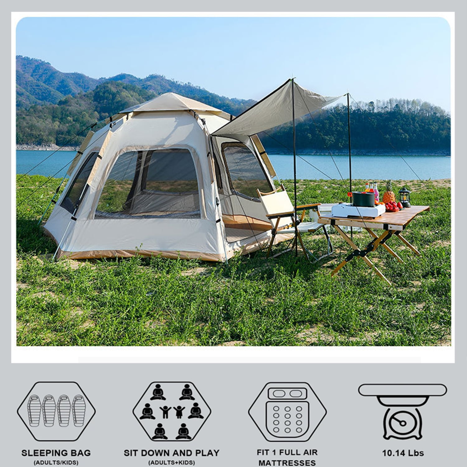 Mapskey 4-6 Person Tents for Camping,Portable Waterproof Large Glamping Tents for Outdoor Family