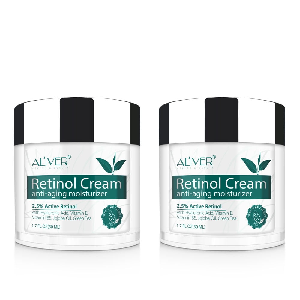 ALIVER Retinol Cream for Face, Facial Moisturizer with Vitamin E & Hyaluronic Acid for Anti Aging & Wrinkles, Day and Night Face Cream, Retinol Body Lotion for All Skin Types 1.7 fl.oz - 2 Pack