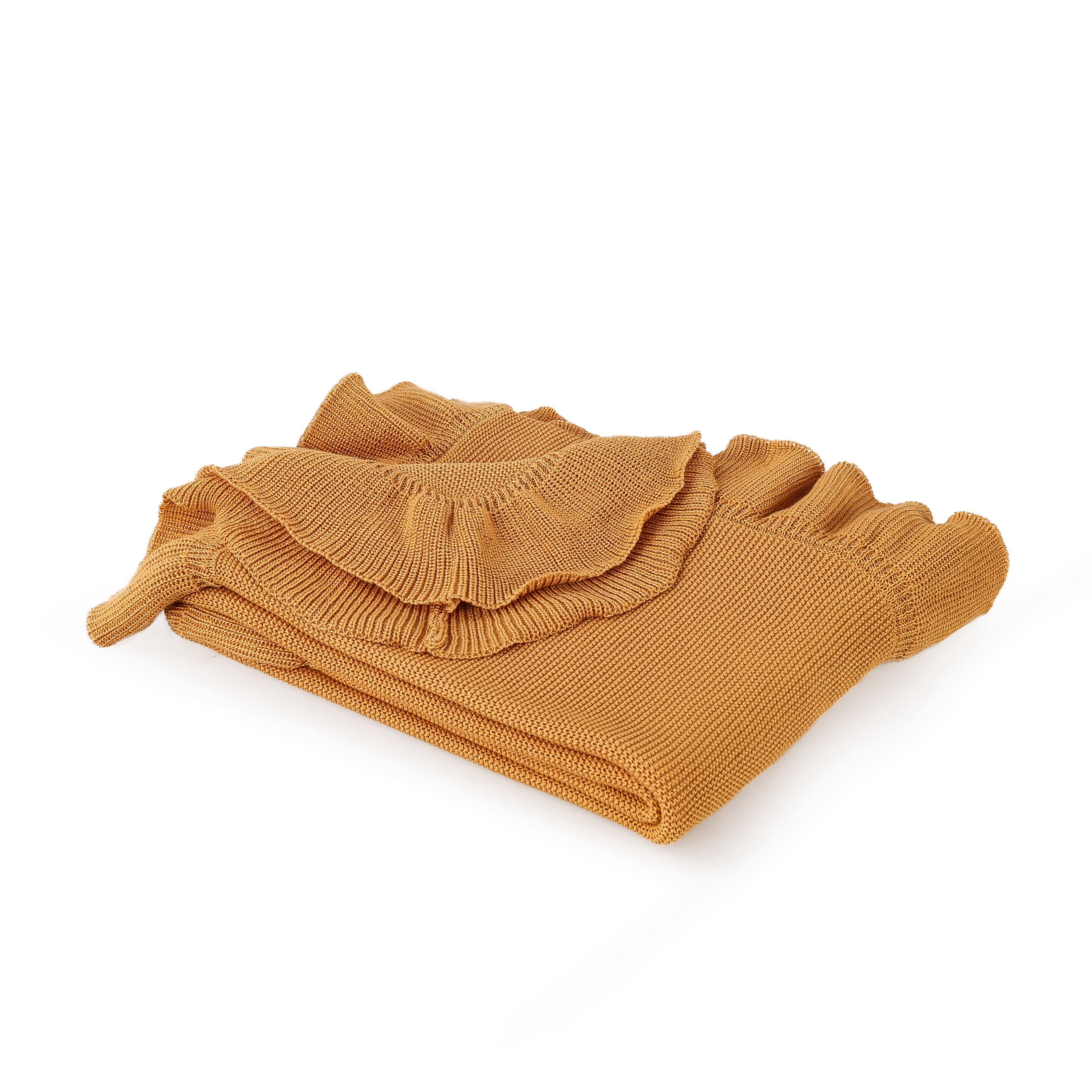 The Pioneer Woman Oversized Ruffle Knit Throw Blanket, Mustard, 50 x 72 in