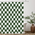 thumbnail image 4 of Aesthetic Checkerboard Grid Pattern Shower Curtain, White Olive Green Modern Shower Curtain Sets Decoration 71x84 Inch with plastic hooks, 4 of 6