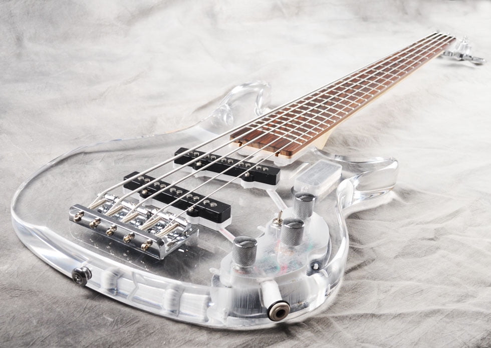 5 String Electric Bass Guitar Acrylic Body and Headstock Maple Neck Rosewood Fingerboard 24 Frets Blue LED