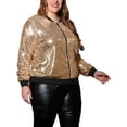 thumbnail image 4 of Women's Plus Size Metallic Jacket Sparkle Party Sequin Bomber Jackets - Agnes Orinda 1X Rose Gold, 4 of 6