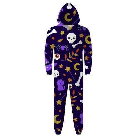 

MARCUVMK Halloween Costume for Women Men Print Dad s Matching Hooded Jumpsuit