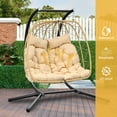 thumbnail image 4 of Dextrus Hanging Egg Chair Swing Chair with Stand Double Egg Chair 2 Person Wicker Chair Indoor Outdoor Hammock Egg Chair with Cushions 500lbs for Patio, Bedroom, Garden and Balcony, Beige, 4 of 5