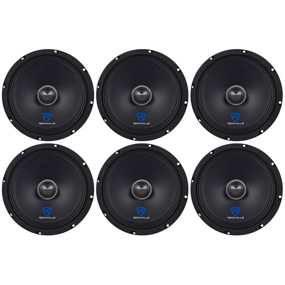 Rockville RXM88 8" Mid-Bass Driver Car Speaker, 250W Peak/125W RMS, 8 Ohm, Kevlar Cone, Steel Basket, High Sensitivity, for Car Audio Systems, 6-Piece