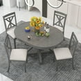 thumbnail image 4 of Harper & Bright Designs Farmhouse Extendable Round Dining Set for 4, Kitchen Dining Table Set with 4 Upholstered Dining Chairs for Dining Room, Grey, 4 of 14