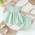 thumbnail image 3 of Toddler Baby Girl Summer Clothes Ruffle Sleeve Cartoon T Shirt Linen Short Sets with Belt Cute Outfits Kaprioy Toddler Girl Clothes 9 12 18 24 Months 2T 3T 4T, 3 of 6