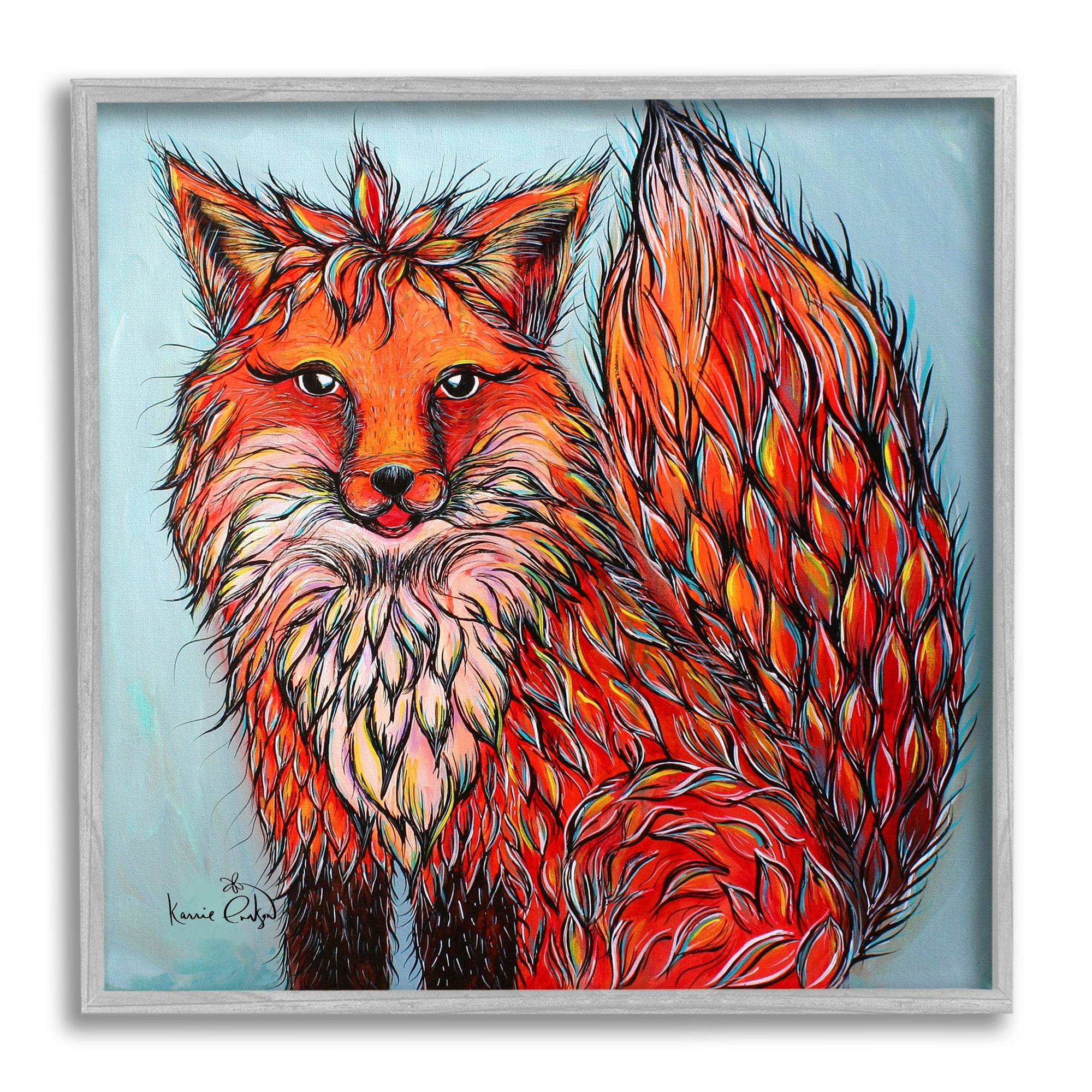 Stupell Industries Modern Red Fox Shaped Hair Tufts Vivid Wildlife Painting Gray Framed Art Print Wall Art, Design by Karrie Evenson