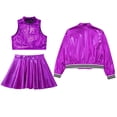 thumbnail image 4 of Zaldita Kids Girls Shiny Metallic Sleeveless Crop Tops Long Sleeve Bomber Jacket with Skater Skirt Set Performance Costume Purple 10, 4 of 6