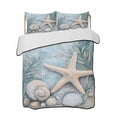 thumbnail image 2 of Coastal Starfish Queen Size Down Alternative Comforter,Lightweight Comforter Quilt Bedding Set with Pillow Shams Beach Summer Starfish Nautical Shell Blue Bed Comforter Duvet Insert 90"x96", 2 of 7