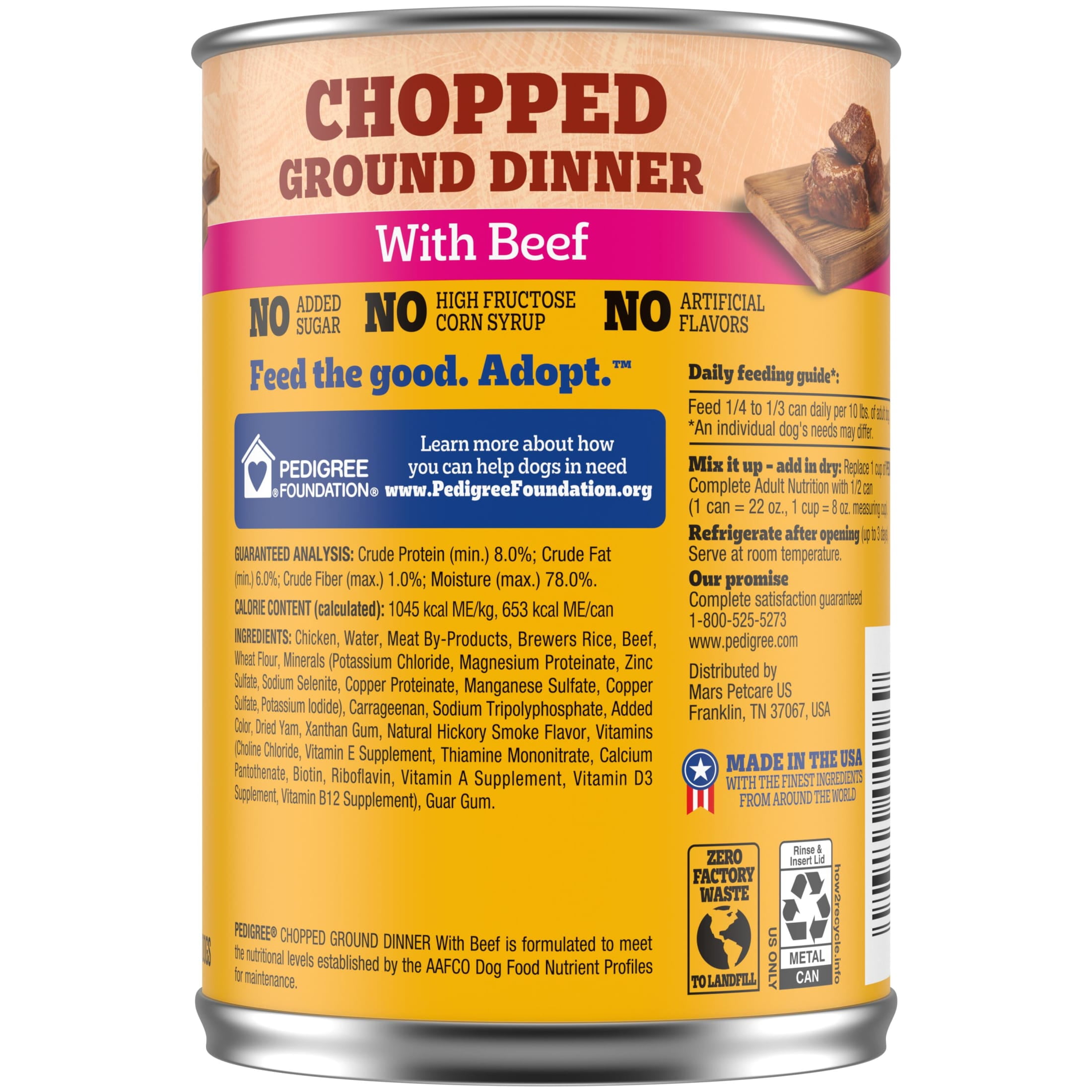 (12 pack) Pedigree Chopped Ground Dinner Soft Wet Dog Food With Beef, Canned Dog Food, 22 oz. Cans, 12 Count