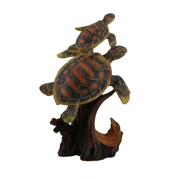 Zeckos Two Swimming Sea Turtles Decorative Faux Carved Wood Look Statue