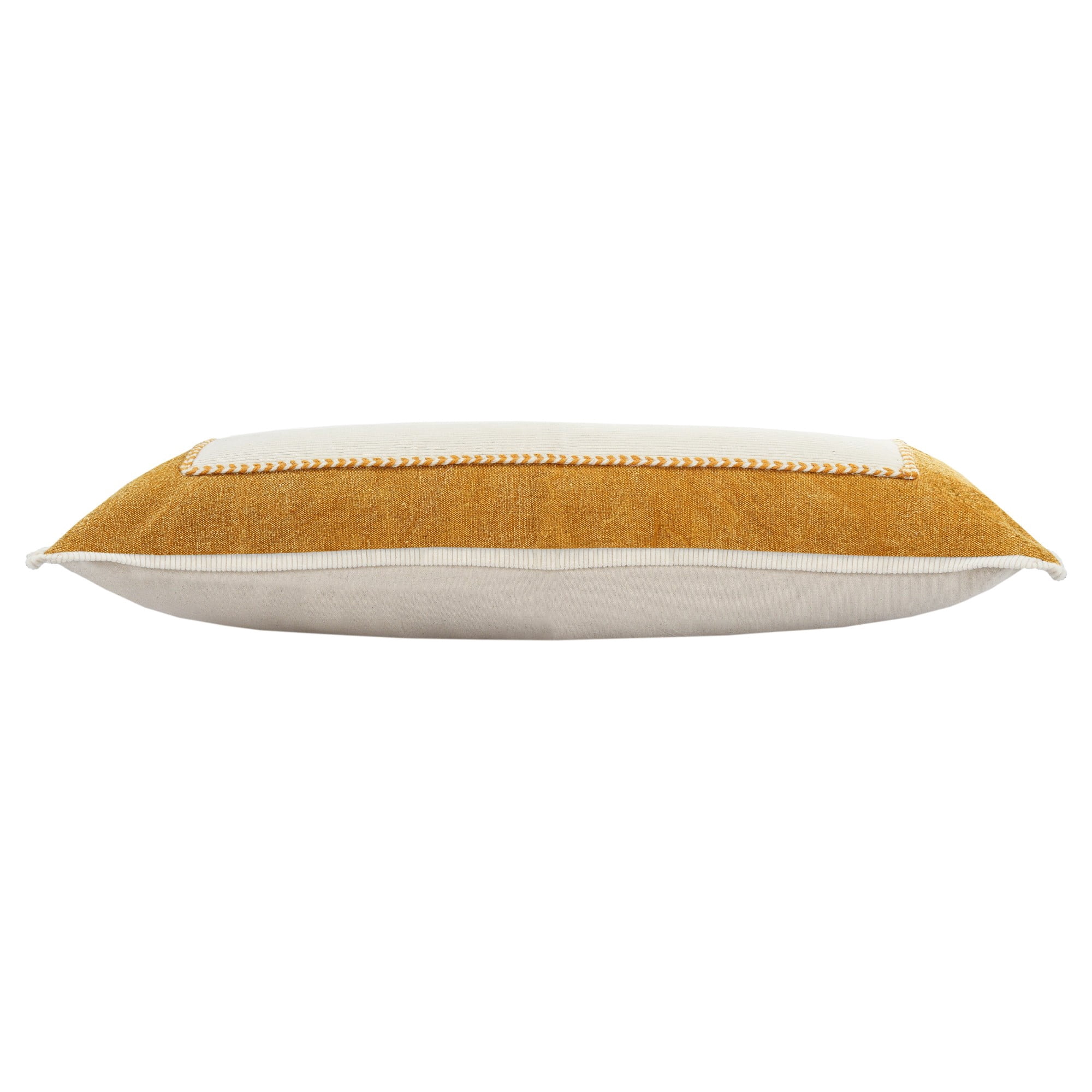 Laddha Home Designs Hand Stitched Geometric Cotton Lumbar Pillow Cover - 36" - Yellow and White