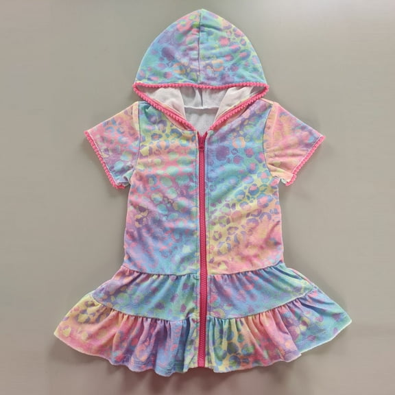 Girls Swim Cover Up Dress Long Sleeve Hooded Zip Up Bathing Suit Swimsuit Wraps Cute Ruffle Coverup Kids Pool Beach Swimsuit For Girls 14-16