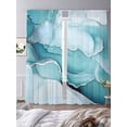 thumbnail image 2 of Teal Marble Sheer Curtains 108 Inch Length 2 Panels Set, Abstract Modern Ink Painting Voile Window Treatment Semi Sheer Long Curtains Drapes for Bedroom/Living Room/Kitchen 52"x108"x2, 2 of 7