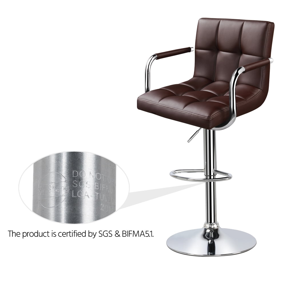 Alden Design Height Adjustable Modern Faux Leather Bar Stools Swivel Chairs, Set of 2, Brown