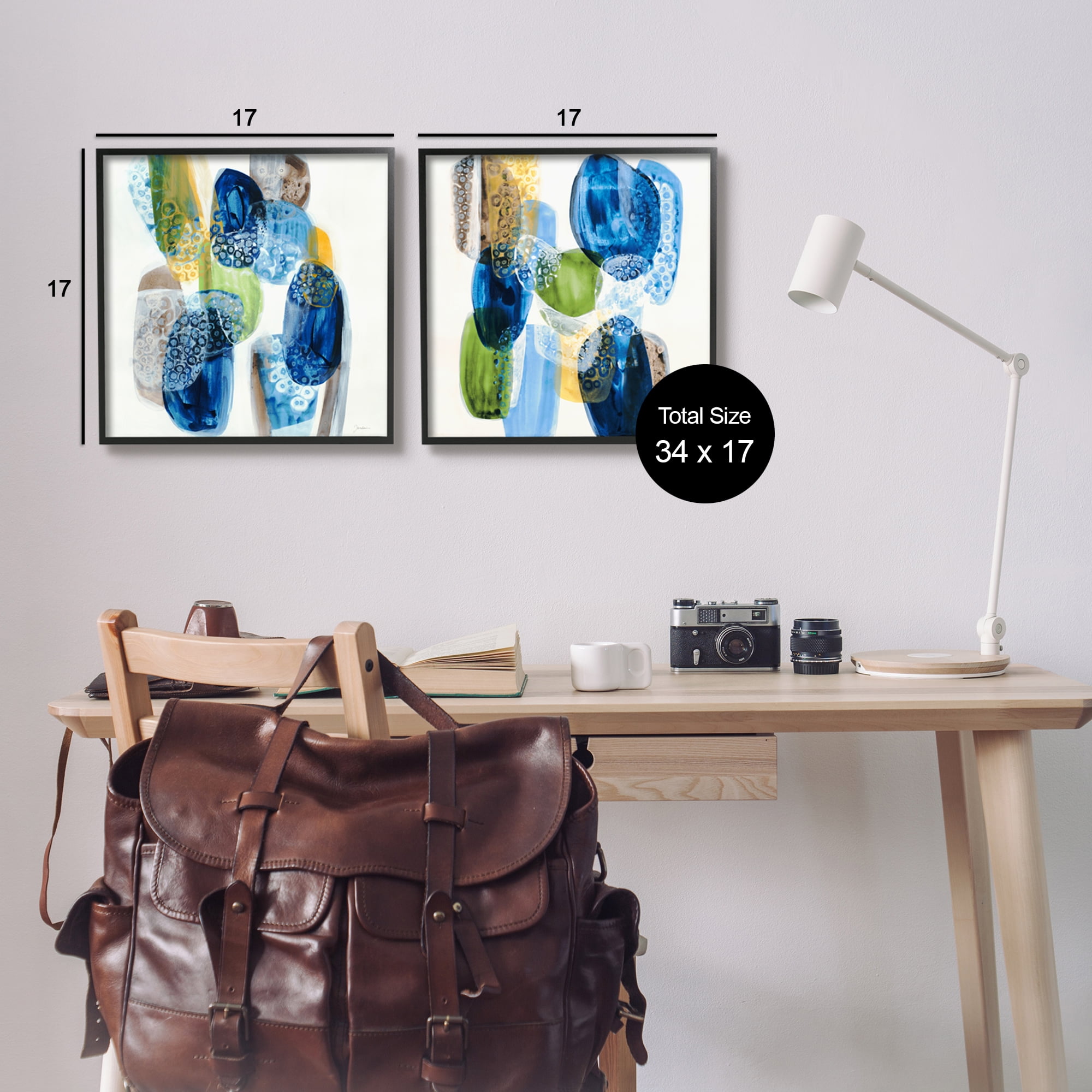 Stupell Industries Abstract Blue Pebbles Abstract Painting Black Framed Art Print Wall Art, 17 x 17, Set of 2