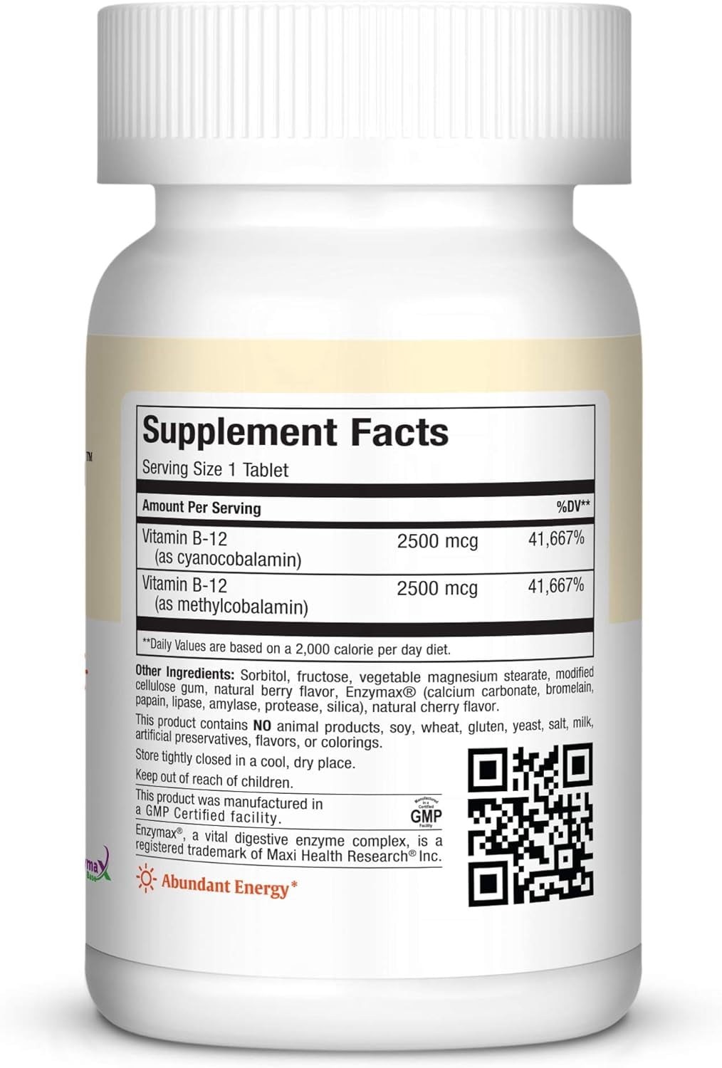 Maxi Health Vitamin B-12 Supplement – 5000 mcg Chewable Tablets – Berry Flavor – Energy – 60 Count – Kosher