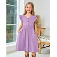 thumbnail image 3 of Arshiner Girls Dresses Ruffle Sleeve A-Line V-Neck Sundress Summer Swing Midi Dress with Pockets, 3 of 6
