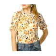 thumbnail image 3 of MODA NOVA Juniors Floral Ruffled Short Sleeve Ruffle Neck Casual Blouses, 3 of 7