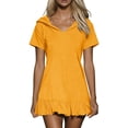 thumbnail image 3 of TaTaai Women's Hooded Flared Hem Dress Short Sleeve Solid Color Casual Loose Fit T-Shirt Dress Lightweight Polyester Blend Gift, 3 of 9