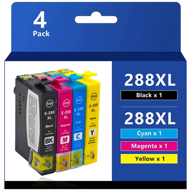 Cartuchos de tinta 288XL compatibles con Epson Expression Home XP-330, XP-340, XP-430, XP-434, XP-440 y XP-446 (negro, cian, magenta y amarillo, paquete de 4)