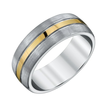 Mens Grey and Yellow Accent Tungsten Band