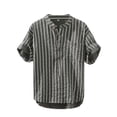 thumbnail image 1 of Camisas De Vestir Para Hombre Manga Larga Camisa a rayas de manga corta informal de primavera y verano para hombre, camisa de algodón y lino para hombre (Green, L), 1 of 2