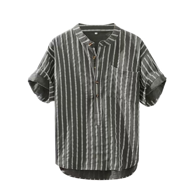 Camisas De Vestir Para Hombre Manga Larga Camisa a rayas de manga corta informal de primavera y verano para hombre, camisa de algodón y lino para hombre (Green, L)