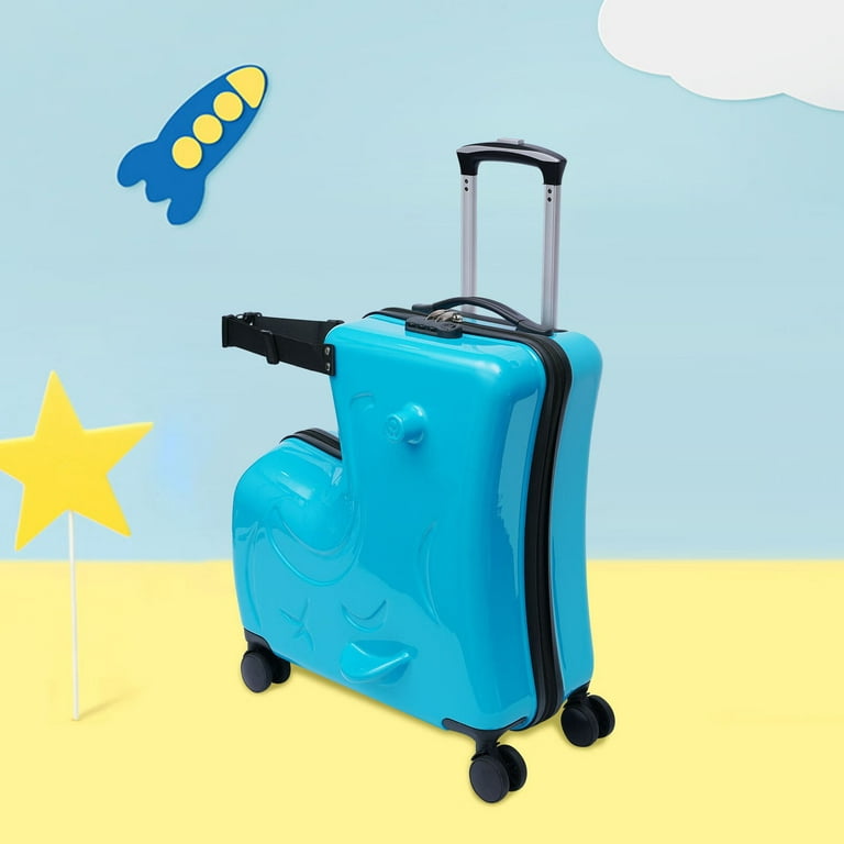 Wuzstar 20 inch Children's Ride on Hard Luggage,kids Travel Trolley Waterproof with Lock (Blue)