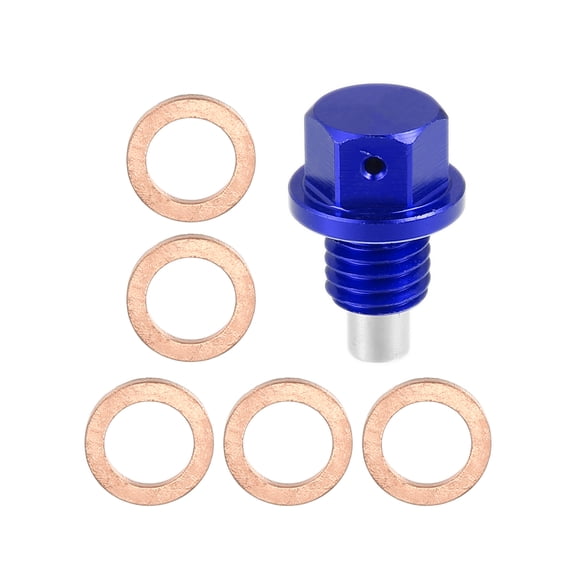 Unique Bargains 1 Set M12x1.75 Oil Drain Plug Magnetic Aluminum Sump Drain Nut Oil Drain Bolt with 5 Washer for Car Blue