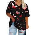 thumbnail image 4 of Plus Size Shirts for Women Casual V-Neck Fashion Printing Short Sleeve T-shirt Summer Loose Breathable Blouses Oversized Pullover Top Red 5XL, 4 of 5