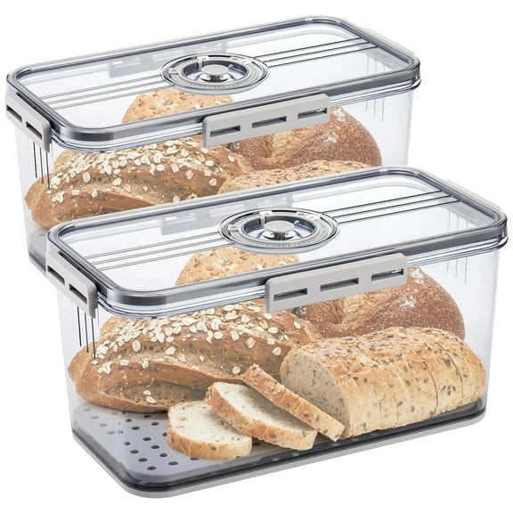 Auckpure Bread Box 2-Pack Airtight Bread Storage Container - BPA-Free Food Grade Plastic, Large 12.6x6x6.88in Kitchen Counter Organizer for Bread, Cookies, Fruits | Refrigerator & Pantry Safe