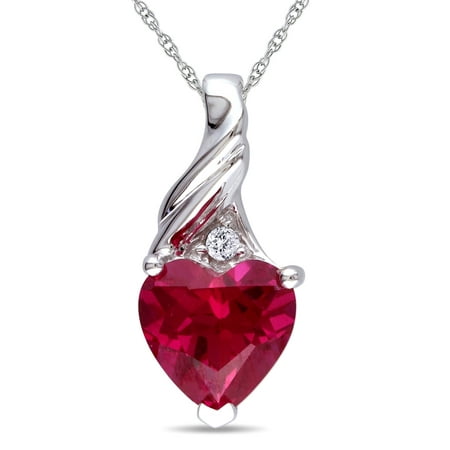 Tangelo 1-3/5 Carat T.G.W. Created Ruby Heart and Diamond Accent 10kt White Gold Pendant, 17
