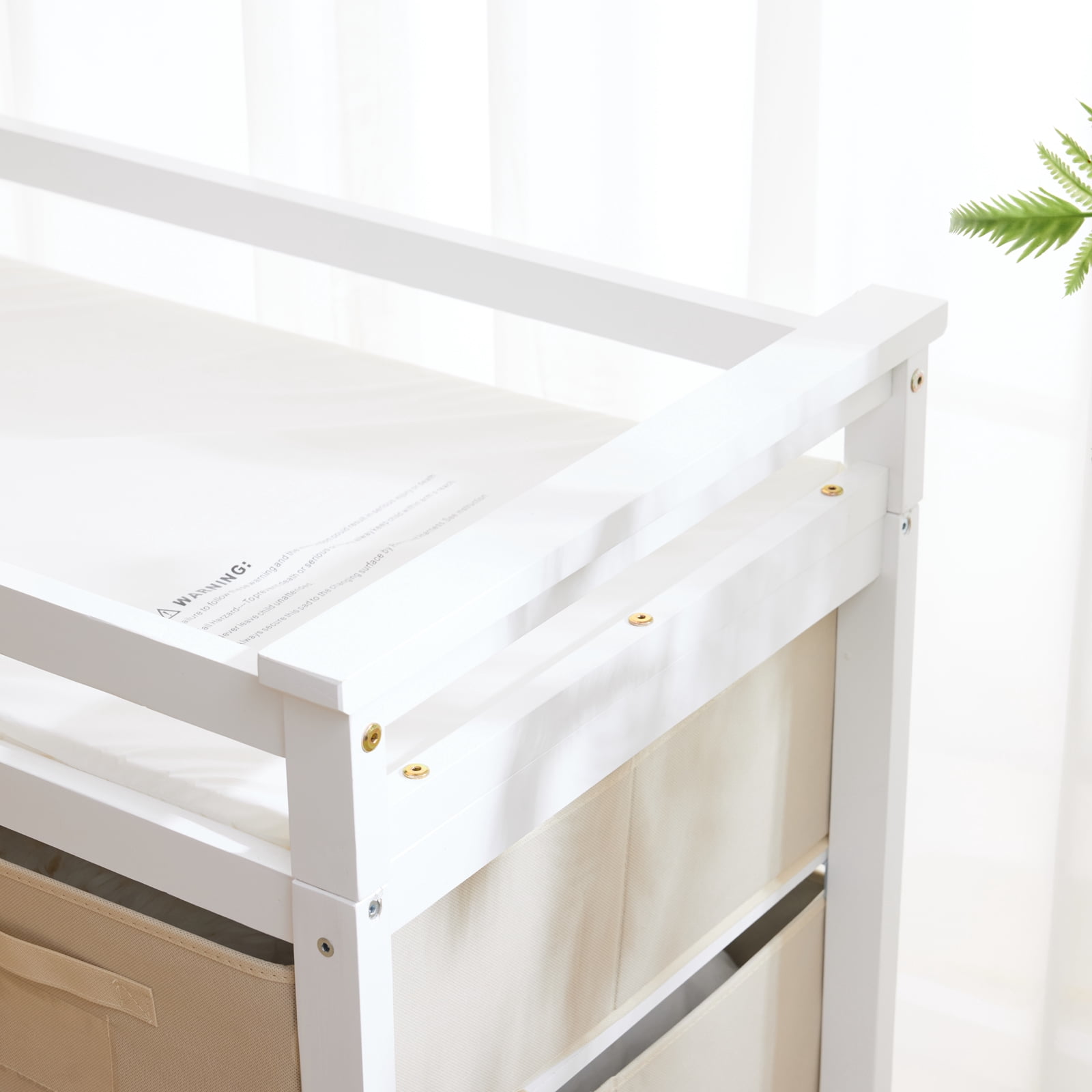 Zimtown Baby Changing Table,Dresser Baby Diaper Changing Station with Laundry Hamper,Infant Nursing Table with 3 Storage Drawers,Removable Safety Rail & Strap for Bedroom,White