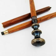 NauticalMart Handmade Walking Cane, Black Brass Pillar Handle Brown Wooden Walking Stick Cane, Antique Walking Stick, Best Christmas Gift