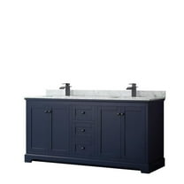 0.75 x 72 x 22 in. Avery Double Bathroom Vanity with White Carrara Marble Countertop, Undermount Square Sink & Matte Black Trim, Dark Blue