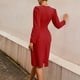 thumbnail image 4 of Vestido regular de manga larga con cuello en V y cremallera sólida sexy para mujer a la moda Fridja  yut4346, 4 of 9