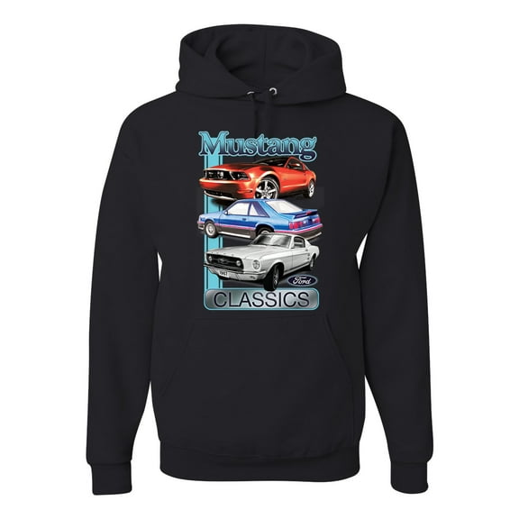 Wild Bobby, Mustang Ford Classics Cars and Trucks Unisex Graphic Hoodie Sweatshirt, Black, Small