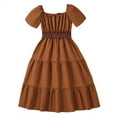thumbnail image 1 of Coerni Robe Princesse à Manches Bouffantes pour Filles Robe à Volants Couleur Unie Col Carré Taille Haute Robes Tutu Robe de Fête d'Anniversaire, 1 of 9