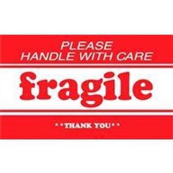 3 x 5" White/Red Please Handle with Care Fragile Thank You Label, Packing, Mover Stickers [Pack of 500]