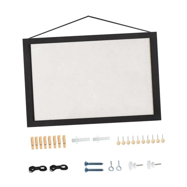 Tablero de corcho decorativo con marco de madera y 10 chinchetas, diseño vintage Negro