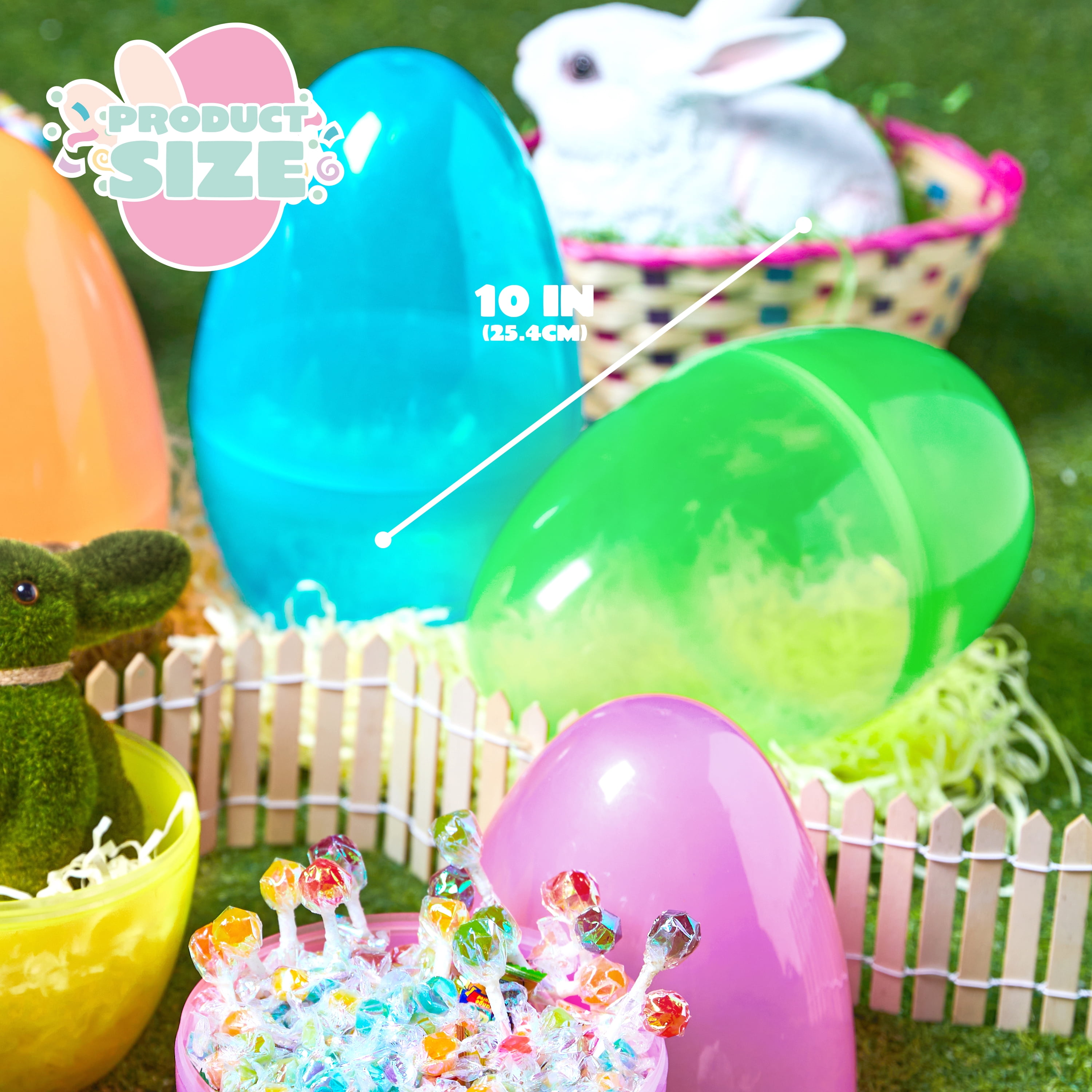 Joyfy 6 Pcs 10" Giant Easter Eggs Clear and Colorful, Fillable Plastic Empty Jumbo Easter Eggs for Easter Egg Hunt, Party Favor, Classroom Prize, Decoration