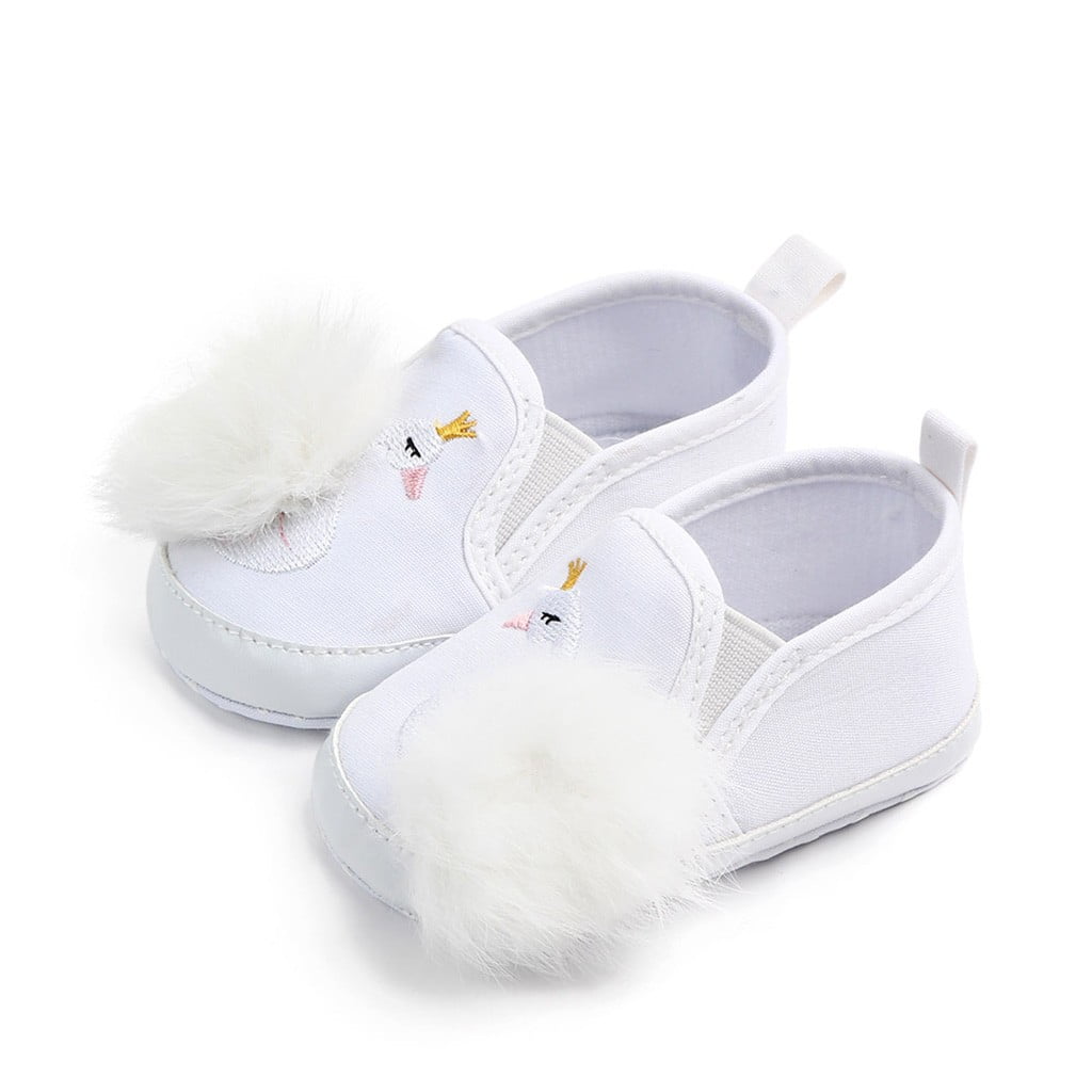 Wesracia Baby Newborn Toddler Baby Girls Swan Hairball Anti-Slip First Walkers Soft Sole Shoes - Walmart.com