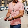 thumbnail image 2 of WTXUE T-Shirts Short Sleeve, V-Neck Shirts Summer Casual Zipper Pocket T Shirt Top Blouse Cotton Solid Casual Tops for Men Pink 3XL, 2 of 5