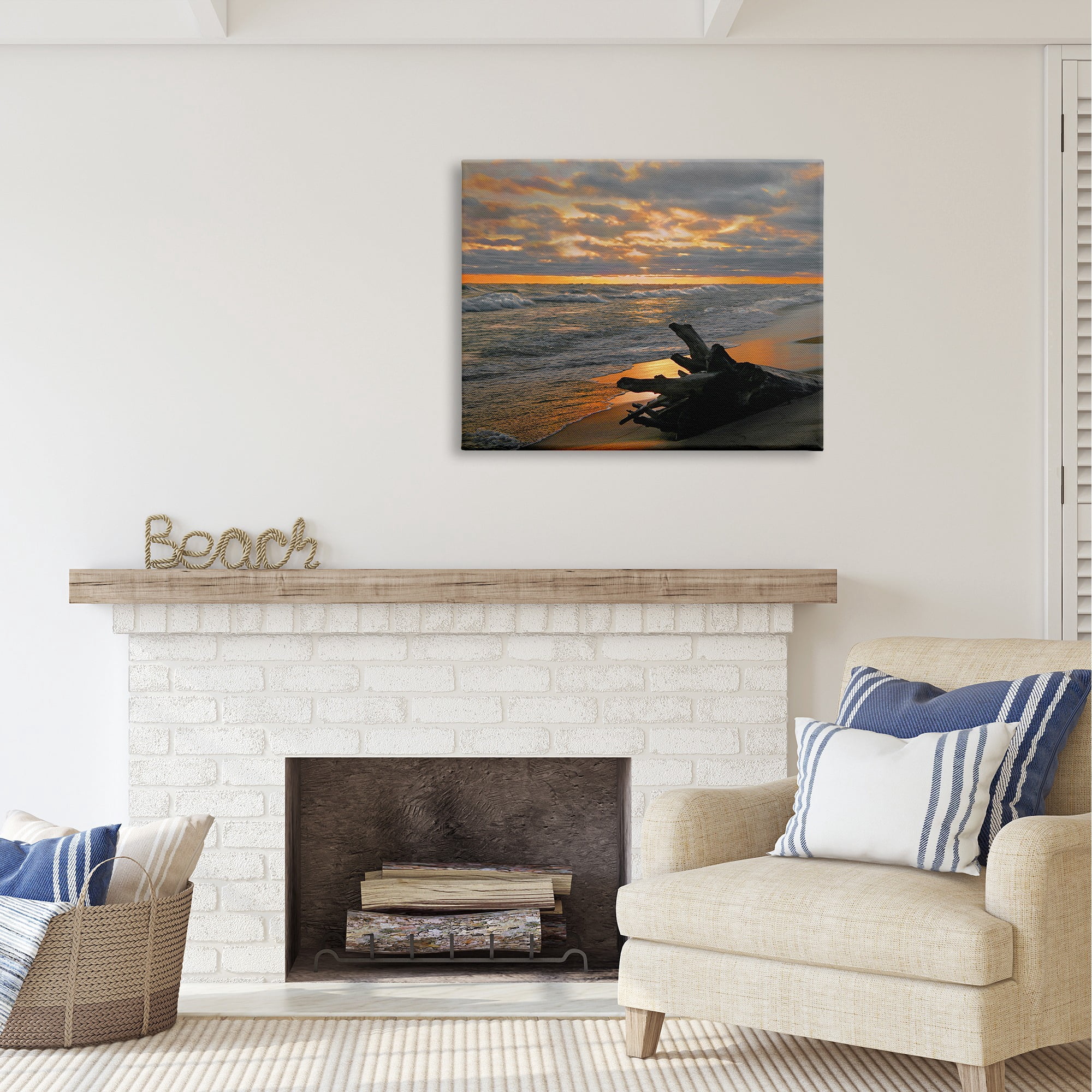 Stupell Industries Driftwood at Sunset Landscape Photography Gallery Wrapped Canvas Art Print Wall Art, 40 x 30