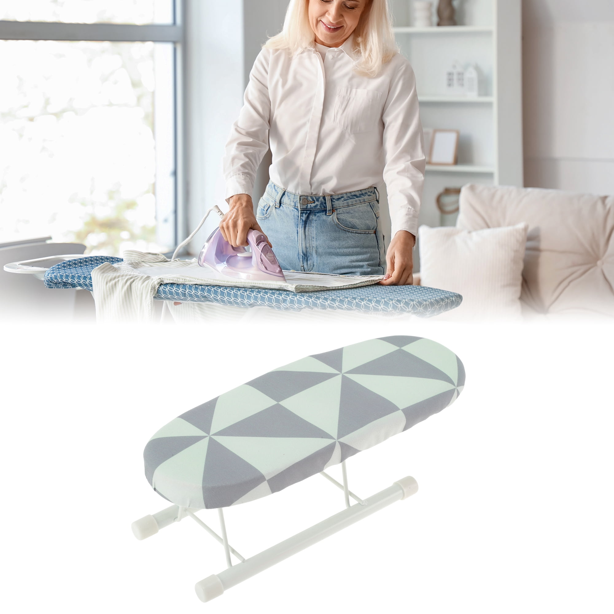 Unique Bargains Foldable Mini Ironing Board Small Travel Light Gray, White